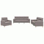 VidaXL Ensemble de canapés 3 pcs avec coussins taupe tissu Modèle Cristal Design - 3201559
