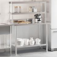 Vidaxl table de travail de cuisine avec étagère 110x55x150 cm inox 3208908