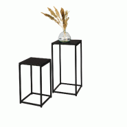 WDMT Lot de 2 tables d'appoint - Design minimaliste en métal - Noir - transparent verre FN151322_0