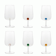 Zafferano Ichendorf Milano Set 6 Verres À Pied Bilia En Verre Borosilicaté Soufflé Avec Sphère Décorative, Couleurs Assorties, Design Élégant P