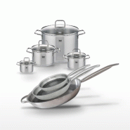 Batterie de cuisine avec 3 poêles de 24/28/32 cm et 4 faitouts de 12/16/20/26 cm sans PFAS Elo Collection Relief Solution Citrin - gris 3176239940633