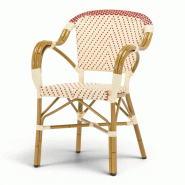Bistromania Fauteuil de terrasse BIARRITZ - Tressage Rouge et Crème - beige aluminium EA314