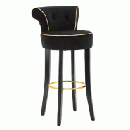 Mauro Ferretti Tabouret De Bar Luxy En Velours Noir Synthétique - 46 X 48 X 96 Cm - Dossier Confortable Et Repose-Pieds En Métal Doré - Design Glam