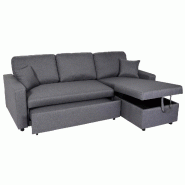 Mendler Canapé d'angle avec coffre de lit HWC-L17, canapé en forme de L, surface de couchage Nosagfeder 228cm ~ gris foncé - gris textile 98308+98309