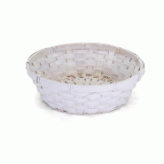 Panier rond en bambou blanc - Diam. 25xH. 7cm - Pour commerces, paniers gourmands, savons, cosmétiques ou articles vrac