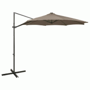 Parasol de jardin en porte-à-faux et mât et lumières LED taupe Modèle Boréal Modern Plus - 312339