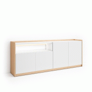 SKRAUT HOME Buffet salon et cuisine, 207x80x37 cm, 4 Portes, LED, Blanc et Chêne Soft - blanc Bois manufacturé 705_2
