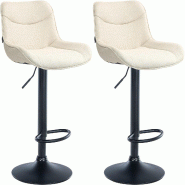 Décoshop26 - Lot de 2 tabourets de bar pivotant forme ergonomique surpiqûres décoratives en tissu crème cadre en métal noir 10_0006005 - beige m�