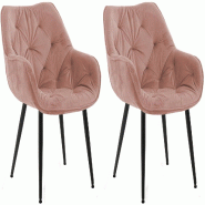Décoshop26 - Lot de 2 chaises de salle à manger coutures décoratives en velours rose et pieds en métal noir 10_0007628 - noir métal 3000266217928