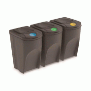 Prosperplast - Jeu de 3 poubelles de recyclage 105L Sortibox en plastique de couleur grise - gris plastique ZA1275