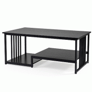 COSTWAY Table 3 Niveaux avec Cadre Métallique Robuste, Design Industriel, Rectangulaire, pour Salon et Bureau - noir Bois manufacturé VH35987PW
