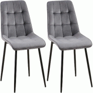 Décoshop26 - Lot de 2 chaises de salle à manger coutures décoratives carrées en velours gris foncé cadre métal noir 10_0007471 - gris métal 300