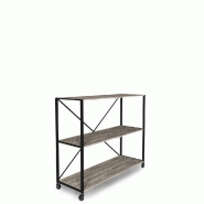 Etagère basse L119xP39xH100cm 3 niveaux Heritage Noir mat - tube 20x20mm - bois