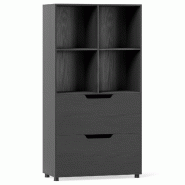 Helloshop26 - Bibliothèque 4 compartiments et 2 tiroirs 70 x 33,5 x 130 cm sécurité renforcée style moderne en bois noir 20_0019004 - 3000232722227