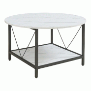 Helloshop26 - Table basse console d'appoint diamètre80x46 cm effet marbre blanc 03_0010789 - 3000225411572