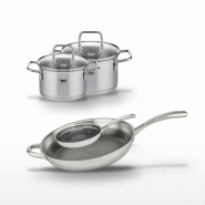 Lot Poêles 32cm & 24cm Elo Relief Evolution avec Faitouts 14cm & 16cm - gris inox 3176239957143