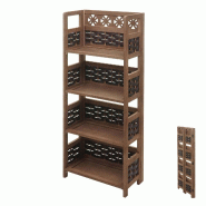 Mendler Étagère HWC-K86, Étagère sur pied Étagère de salon, pliable 4 tablettes, bois 110cm ~ brun foncé, tressage brun foncé - marron Bois ma