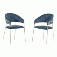 RATTATAN Lot de 2 chaises d’intérieur en velours, rembourrées, pieds en métal, design élégant pour salle à manger, cuisine, restaurants - Bleu RATTATAN Lot de 2 chaises d’intérieur en velours, rembourrées, pieds en métal, design élégant pour salle à manger, cuisine, restaurants - Bleu