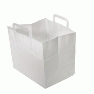 Sac NOVABAG Kraft Blanc Poignées Plates - 26+17x25cm - Haute Résistance 80g/m² - Spécial Vente à Emporter  - VOLUME RESTAURATION Lot de 1000 - bl