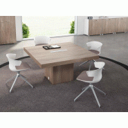 Table de réunion carrée cossue en bois - trappe passe-câbles intégrée - 4 dimensions, 3 finitions