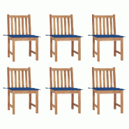 VidaXL Chaises De Jardin Lot De 6 Avec Coussins Bois De Teck Massif - bleu 3073125