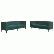 VidaXL Ensemble de canapé Chesterfield et traversins 2 pcs vert foncé Modèle Fermonel - 3209293