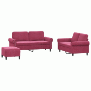VidaXL Ensemble de canapés 3 pcs avec coussins Rouge bordeaux Velours Modèle Lornessa - 3202224