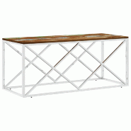 VidaXL Table basse acier inoxydable et bois massif de récupération Modèle Lumière Royale - 349968