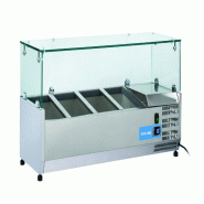 Vitrine réfrigérée inox pour condiments, 3 bacs GN1/3 + 1 bac GN1/2. Dimensions 120x39,5x44 cm. Température +2°C/+8°C. Cool Head VRX 12/38 - 1766