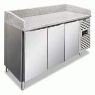 Comptoir Pizza inox 3 portes, plan en granit, temp. +2°C/+8°C, dégivrage auto, 202x80x100 cm, modèle PZF03 - 4638
