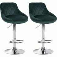 Décoshop26 - Set de 2 tabourets de bar coutures décoratives losanges assise en velours vert foncé et cadre en métal chromé TDB10771 - 3000250470414 Décoshop26 - Set de 2 tabourets de bar coutures décoratives losanges assise en velours vert foncé et cadre en métal chromé TDB10771 - 3000250470414