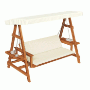 Merax Balançoire Hollywood, balançoire de jardin avec coussins et toit en polyester, avec porte-gobelet, beige - beige Bois massif OT32890N