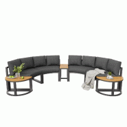 Merax salon de jardin modulable 4-6 personnes, 4 canapés doubles avec coussins, 3 tables basses, canapé rond, gris - gris métal HW26009AAG