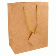 Sac luxe kraft naturel anses cordon naturel 18+10x22,7cm - par 10