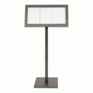 Securit® Présentoir porte-menu LED A4 "Coated Steel" - Gris galvanisé - Ensemble complet avec pied (135 cm) + socle + paire de roulettes - 3 vues -