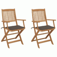 VidaXL Chaises Pliables De Jardin Lot De 2 Avec Coussins Bois D Acacia - gris 3064598