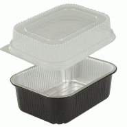 Combo Premium NOVATRAY PLAT ULTRA RIGIDE NOIRE 780ml (178x136mm) + Couvercle PP (H. Totale: 45+24=69mm) - Kit Premium Noir- Lot de 600 - KPR780N