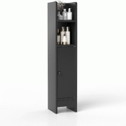 COSTWAY Meuble salle de bain noir, rangement avec 2 compartiments & 2 étagères, étagère bois, 20x18x80cm - noir Bois manufacturé VH34007PW