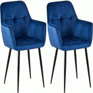 Décoshop26 - Lot de 2 chaises de salle à manger design retro coutures décoratives en carrées assise en velours bleu 10_0001531 - 3000250525961