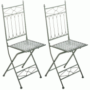 Décoshop26 - Lot de 2 chaises pliable de jardin terrasse balcon design rustique en fer forgé vert vieilli 10_0003129 - 3000251415803