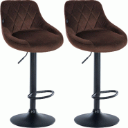 Décoshop26 - Set de 2 tabourets de bar coutures décoratives losanges assise en velours marron et cadre en métal noir TDB10775 - marron métal 30002