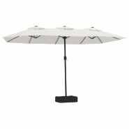 Helloshop26 - Parasol de jardin double tête avec LED ambiance cosy 449 x 265 x 245 cm en polyester blanc sable 02_0047379 - blanc polyester 300023474
