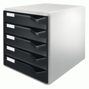 LEITZ Bloc de classement 5 tiroirs, en polystyrène choc, coloris gris clair/noir - noir 52800095_0