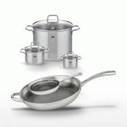 Lot Poêles 32/24cm & Faitouts 12/16/26cm Elo Relief Evolution - gris inox 3176239957846