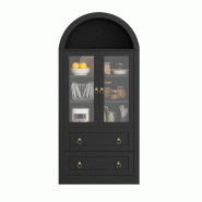 Merax Armoire de cuisine 80x36x170 cm, vitrine noire arquée avec portes vitrées, 2 tiroirs et étagères réglables - noir Bois manufacturé N634D0037S