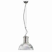 ROSSINI ILLUMINAZIONE Lampe À Suspension Bek En Verre Transparent Nervuré Avec Structure En Métal Nickelé, Raccordement E27, Ip20, 75W - Groupe Ro