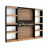 SKRAUT HOME Étagère Bibliothèque, 230x186x25cm, Salon Salle à manger Bureau, Cheminée électrique XXL, Chêne et noir - beige Bois manufacturé 86_6