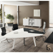 Table de réunion triangulaire Rail avec cuir- Bralco - Non, Chêne gris_0