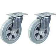Roulette de 200mm 8" à bandage caoutchouc gris, pivotante, forte capacité de 410kg, jeu de 2 Roulette de 200mm 8" à bandage caoutchouc gris, pivotante, forte capacité de 410kg, jeu de 2