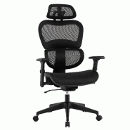 COSTWAY Chaise ergonomique en mesh, accoudoirs et appui-tête réglables, pivotante avec bascule, pour bureau, Noir - noir métal ON33222PW